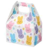 Sweet Bunnies mini gable box — pastel spring bunnies on white, die-cut top carry handle