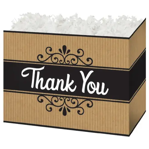 Thank You Kraft Stripes gift basket box — a natural kraft Thank You print with tonal stripes