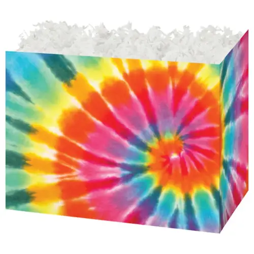 Tie-Dye gift basket box — a rainbow tie-dye swirl