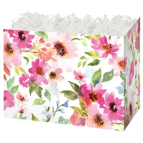 Watercolor Bouquet gift basket box — a soft watercolor floral bouquet