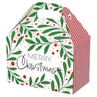 Wintergreen Christmas large gable box — green watercolor greenery with red Merry Christmas script, die-cut top carry handle