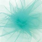 Teal tulle ribbon gathered in a rosette — soft sheer mesh netting, 6" width, 25 yards