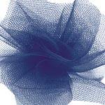 Navy tulle ribbon gathered in a rosette — soft sheer mesh netting, 6" width, 25 yards