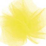 Yellow tulle ribbon gathered in a rosette — soft sheer mesh netting, 6" width, 25 yards