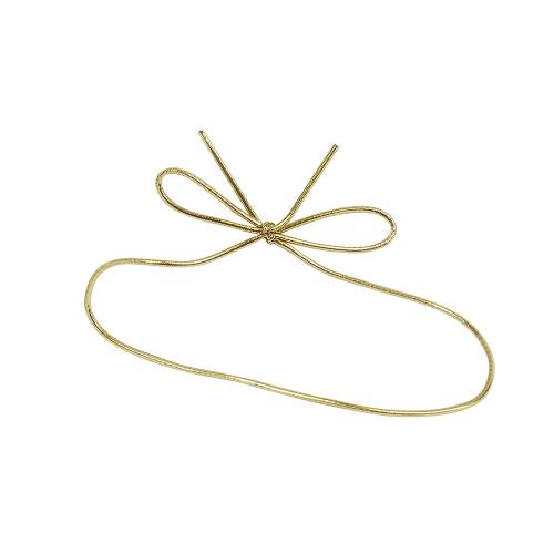 10" gold metallic stretch cord loop with pre-tied bow for gift bags and boxes