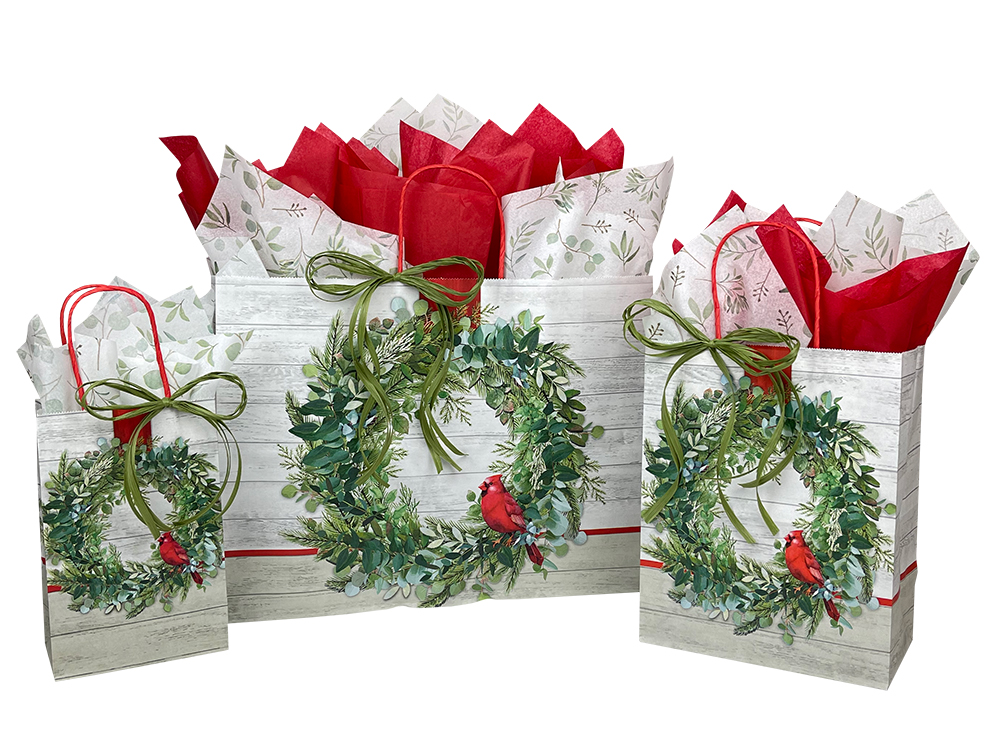 Cardinal Wreath Shopping Bags