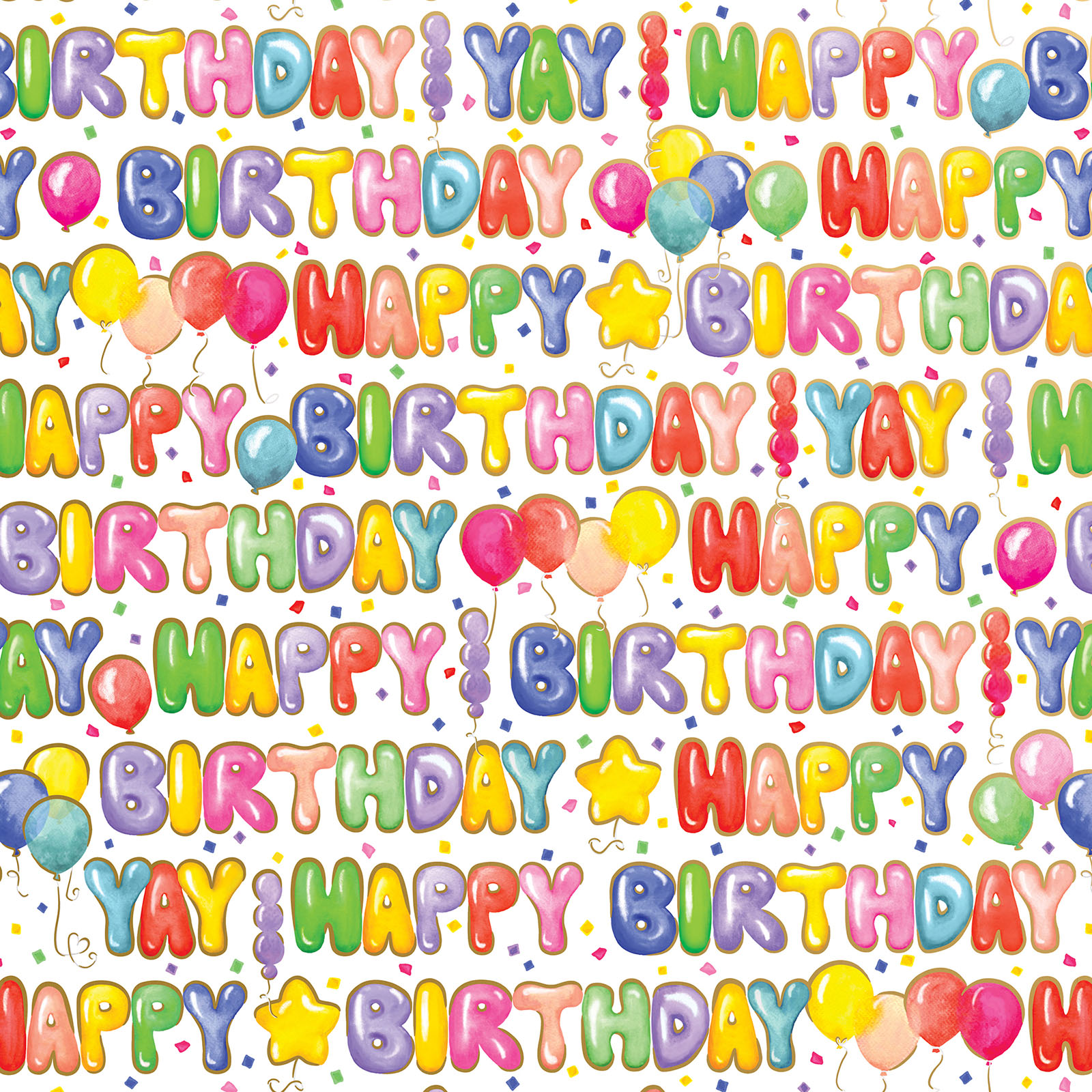 Birthday and kids gift wrap paper with colorful celebration and party designs
