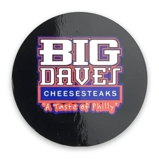 Full color digital circle label on black for Big Dave's Cheesesteaks