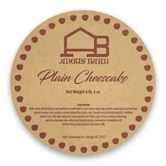 Custom printed label supplied to Angus Barn