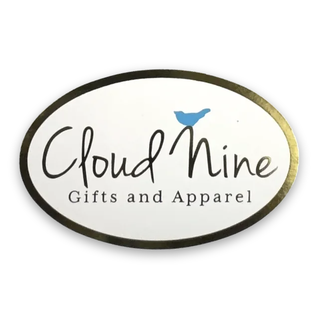 Custom printed label supplied to Cloud Nine Gifts and Apparel