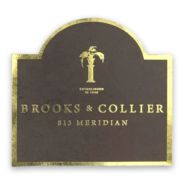 Custom printed label supplied to Brooks and Collier
