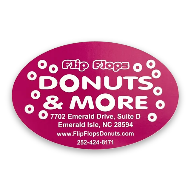 Custom printed label supplied to Flip Flops Donuts and More