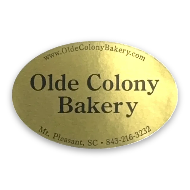 Custom printed label supplied to Olde Colony Bakery