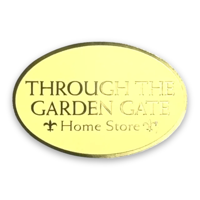 Custom printed label supplied to Through the Garden Gate Home Store