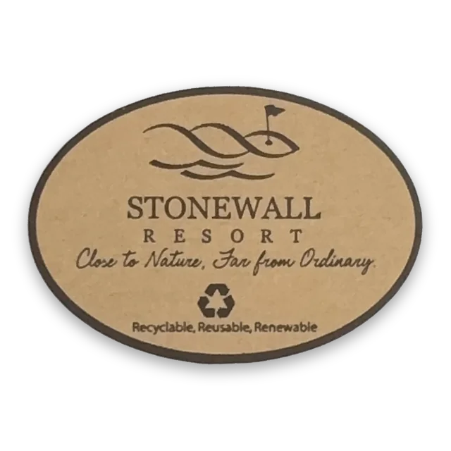 Custom printed label supplied to Stonewall Resort