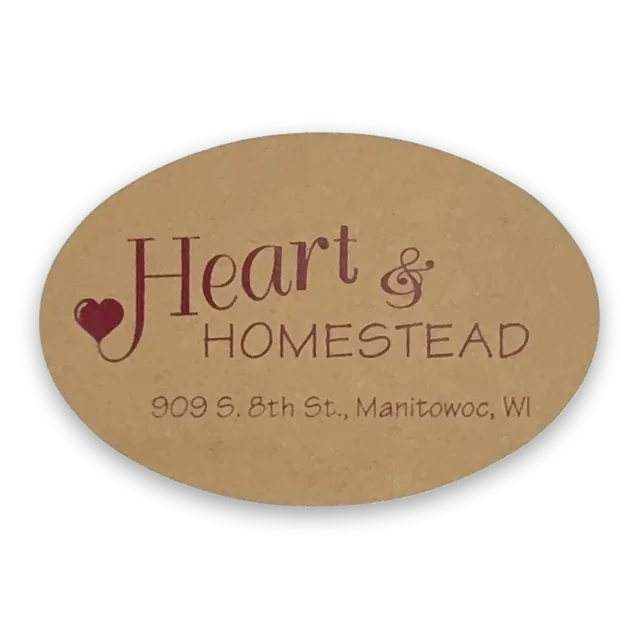 Custom printed label supplied to Heart and Homestead
