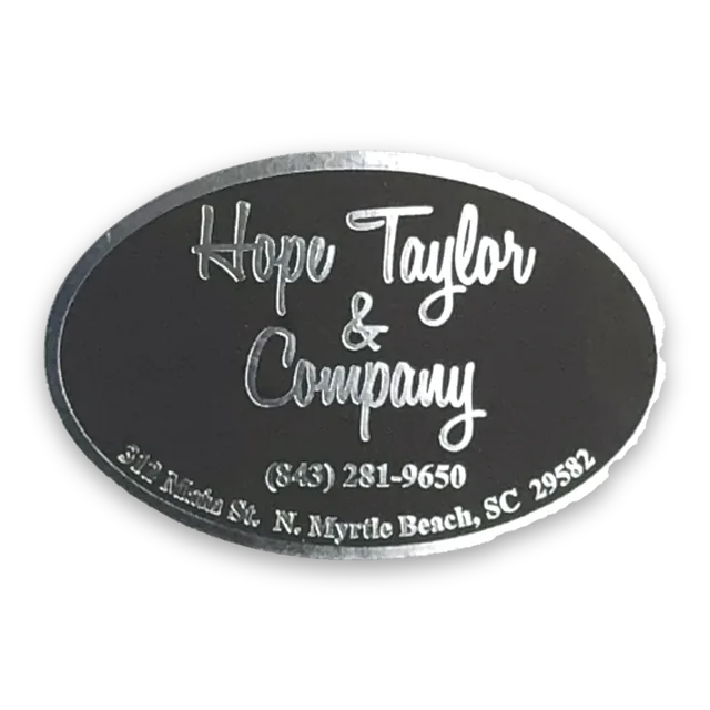 Custom printed label supplied to Hope Taylor and Company