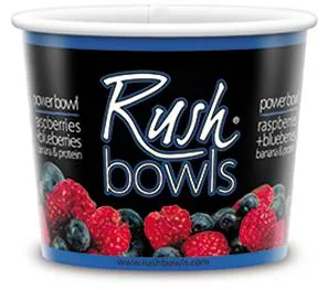 Custom printed 8 oz tapered container for an acai bowl brand