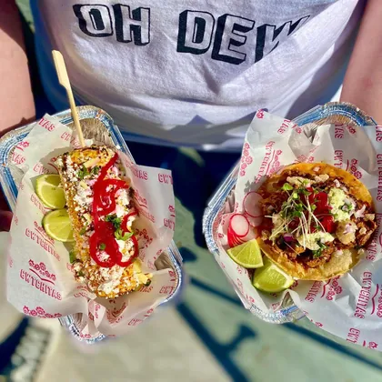 Two tacos on custom printed grease-resistant paper