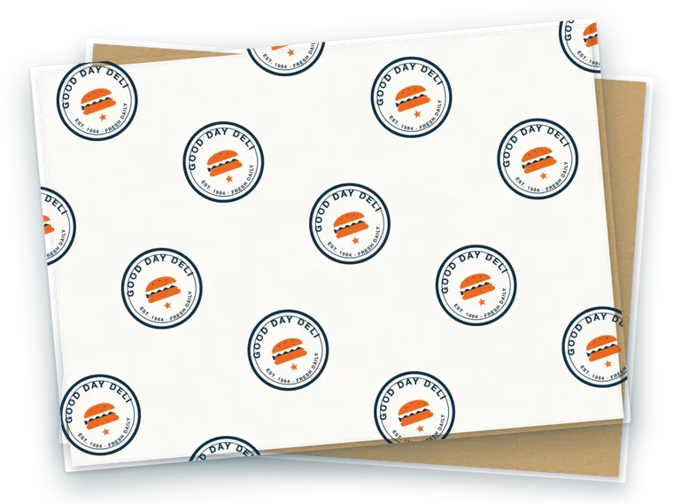 Deli paper with a random repeating badge print