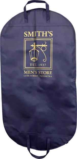 Custom printed non-woven garment bag supplied to Smith's Men's Store