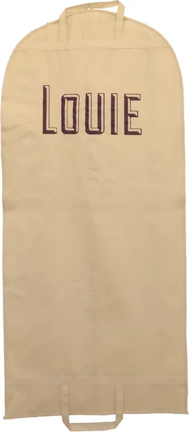 Custom printed non-woven garment bag supplied to Louie