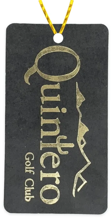 Custom hang tag customer sample, matte gold foil on matte white