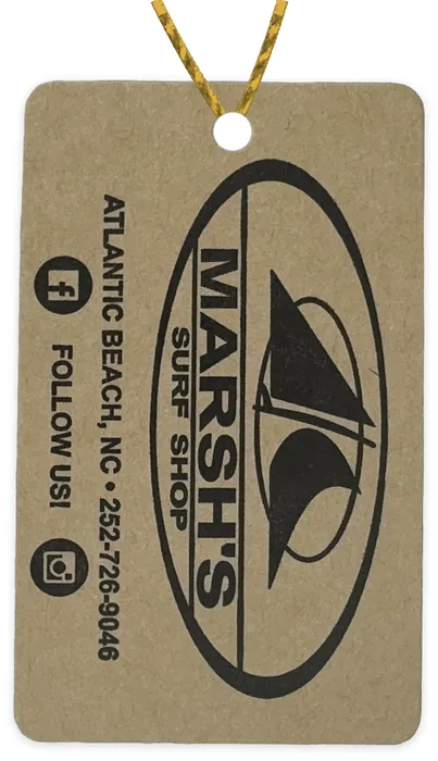 Custom hang tag customer sample, black ink on kraft
