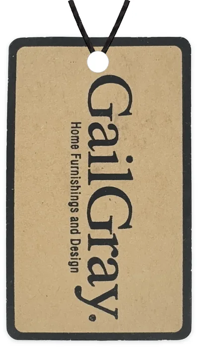 Custom hang tag customer sample, gloss black foil on kraft