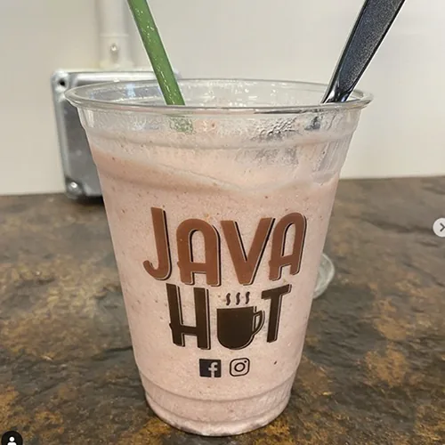 Custom printed clear plastic cup with a smoothie for a coffee hut