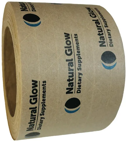 One color logo printed on natural kraft reinforced water activated tape