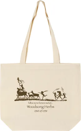 Natural cotton custom tote with a brown illustrated print
