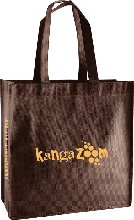 Chocolate non-woven tote silkscreened with a gold logo