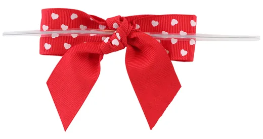 Twist tie bow made from printed ribbon
