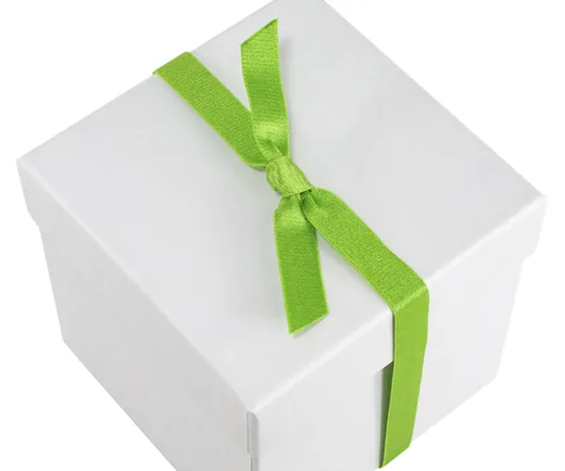 Stretch loop on a box made from printed ribbon