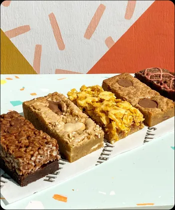 Brownies on printed bakery wax paper
