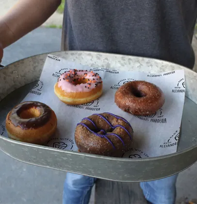 Donuts on branded wax paper