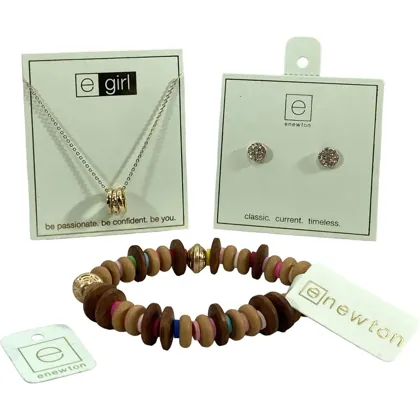 Branded necklace card, earring card, and bracelet with logo hang tags in mint and gold