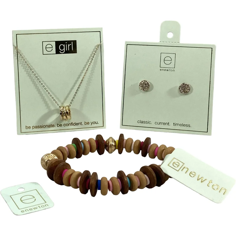 Branded necklace card, earring card, and bracelet with logo hang tags in mint and gold